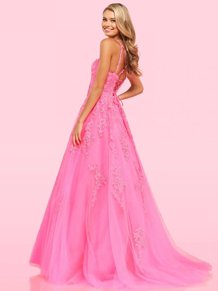 Pink Prom Dress 2023 Square Neck A-Line Sleeveless Lace Wedding Guest Dresses Free Customization - Image 2