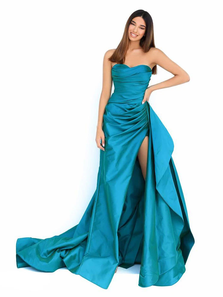 Black Evening Dress 2023 Mermaid Strapless With Train Sleeveless Zipper Split Front Formal Dinner Dresses Free Customization - Image 2