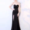 Black Evening Dress Mermaid Sweetheart Neck With Train Sleeveless Backless Split Front Formal Dinner Dresses