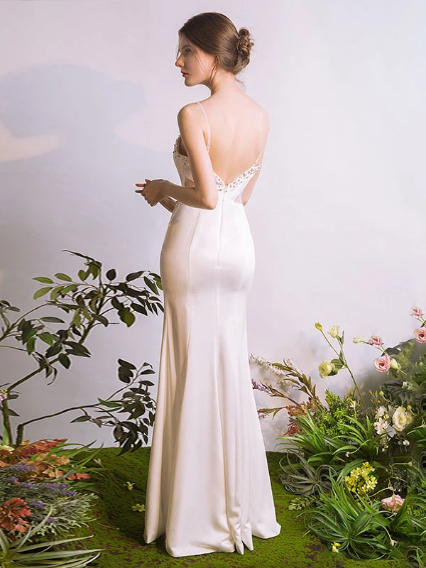 White Evening Dress Mermaid Sweetheart Neck Floor-Length Beaded Reveal Party Dresses - Image 3