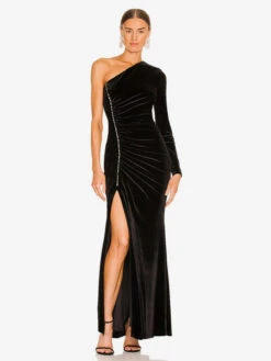 Black Evening Dress Mermaid One-Shoulder Ankle-Length Split Front Formal Party Dresses