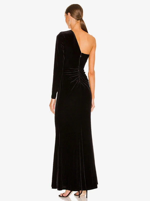 Black Evening Dress Mermaid One-Shoulder Ankle-Length Split Front Formal Party Dresses - Image 3