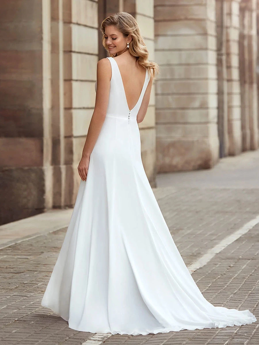 Vintage Wedding Dress V-Neck Sleeveless With Train Split Front Bridal Gowns Free Customization - Image 2