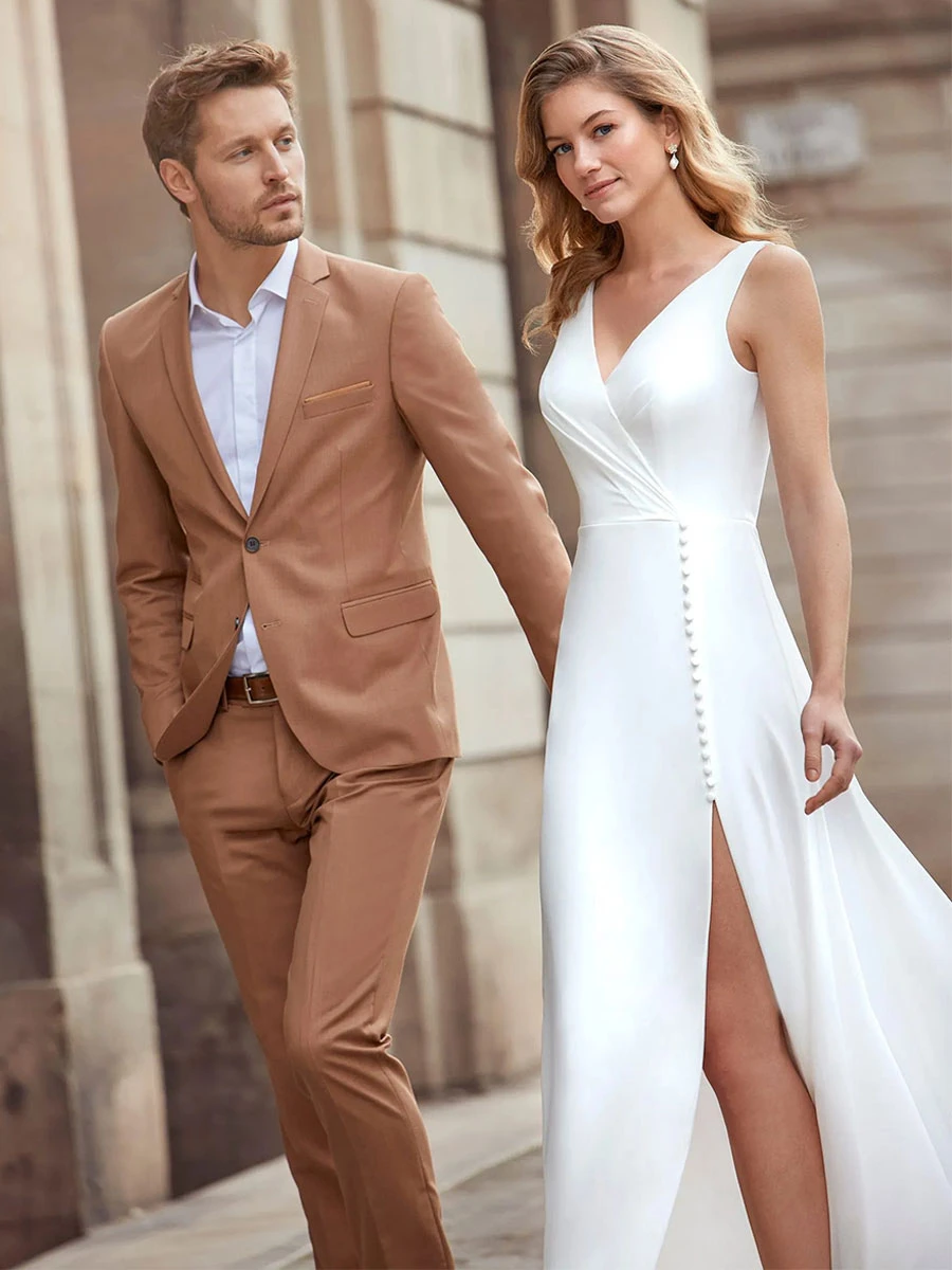 Vintage Wedding Dress V-Neck Sleeveless With Train Split Front Bridal Gowns Free Customization - Image 3