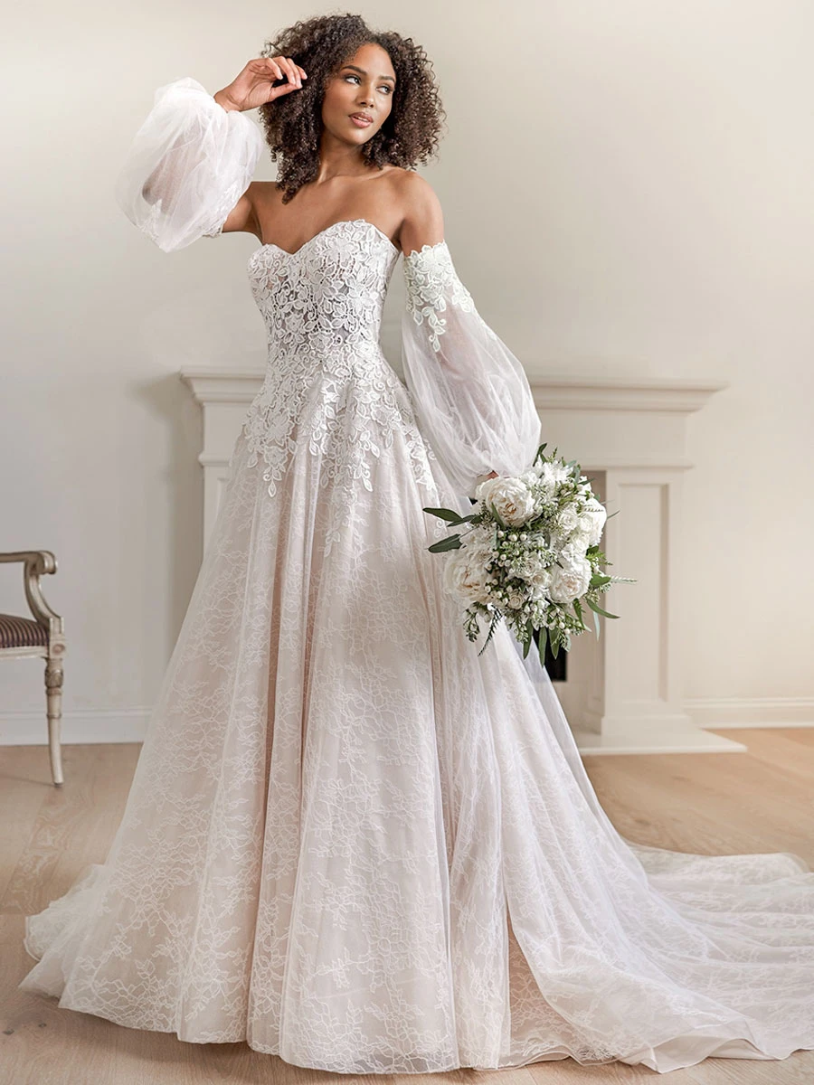 Simple Wedding Dress 2023 Strapless Long Sleeves Lace A-Line Bridal Gowns Free Customization