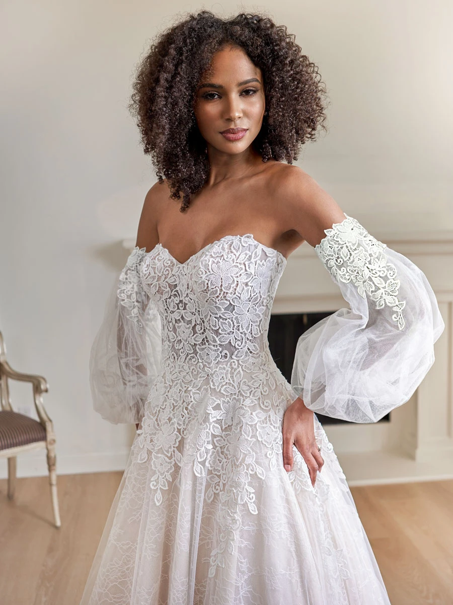 Simple Wedding Dress 2023 Strapless Long Sleeves Lace A-Line Bridal Gowns Free Customization - Image 4