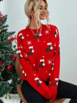 Pullovers For Women Red 2023 Christmas Sweaters Knitted Tops
