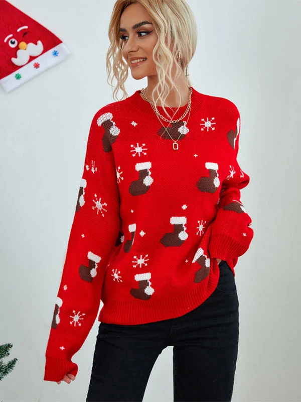 Pullovers For Women Red 2023 Christmas Sweaters Knitted Tops - Image 4
