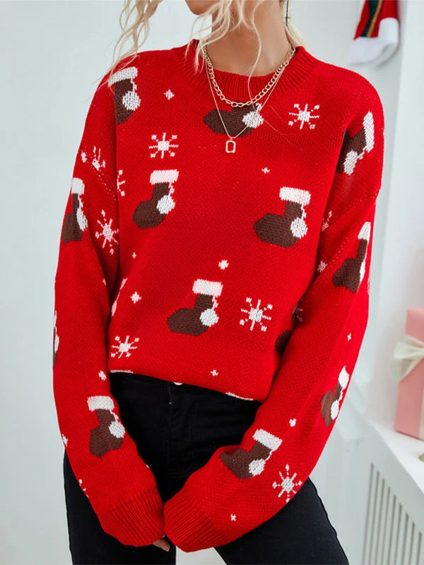 Pullovers For Women Red 2023 Christmas Sweaters Knitted Tops - Image 5