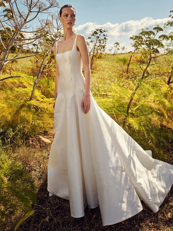 Simple Wedding Dress 2023 A-Line Square Neck Sleeveless Bridal Gowns Free Customization