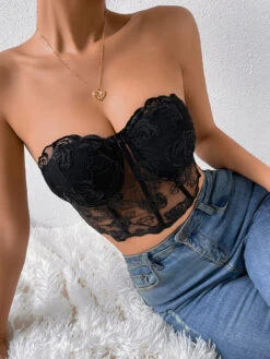 Sweetheart Corset Crop Tops Black Sexy Woman's Sexy Bustier For Women