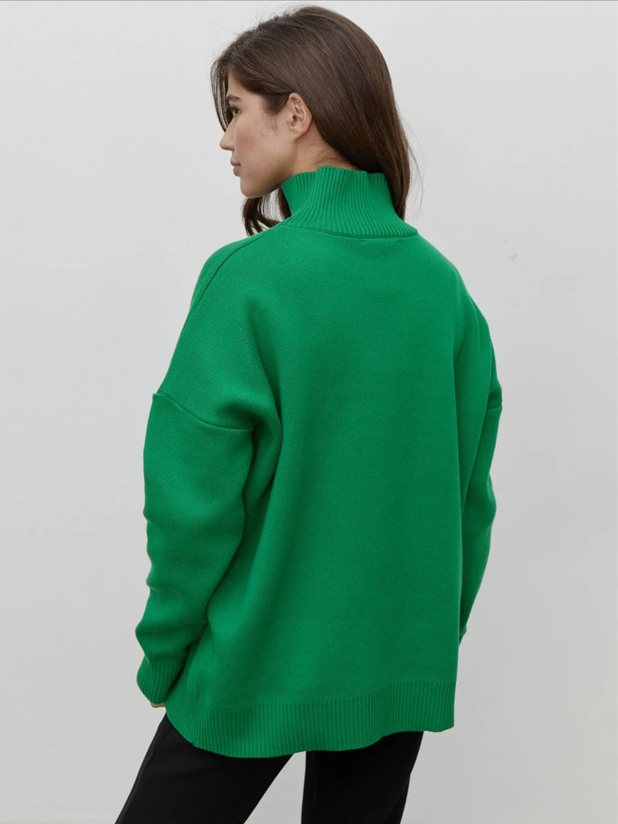Women Pullover Sweater Green High Collar Long Sleeves Sweaters - Image 8