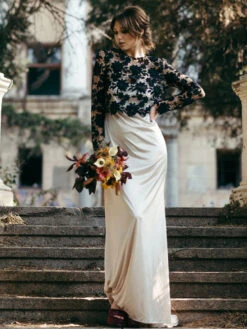 Black Simple Wedding Dresses 2023 Lace Mermaid Long Sleeves Lace With Train Bridal Gown Free Customization