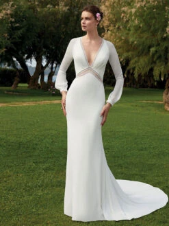 Simple Wedding Dress 2023 Chiffon V-Neck Long Sleeves Lace Mermaid Bridal Gowns Free Customization