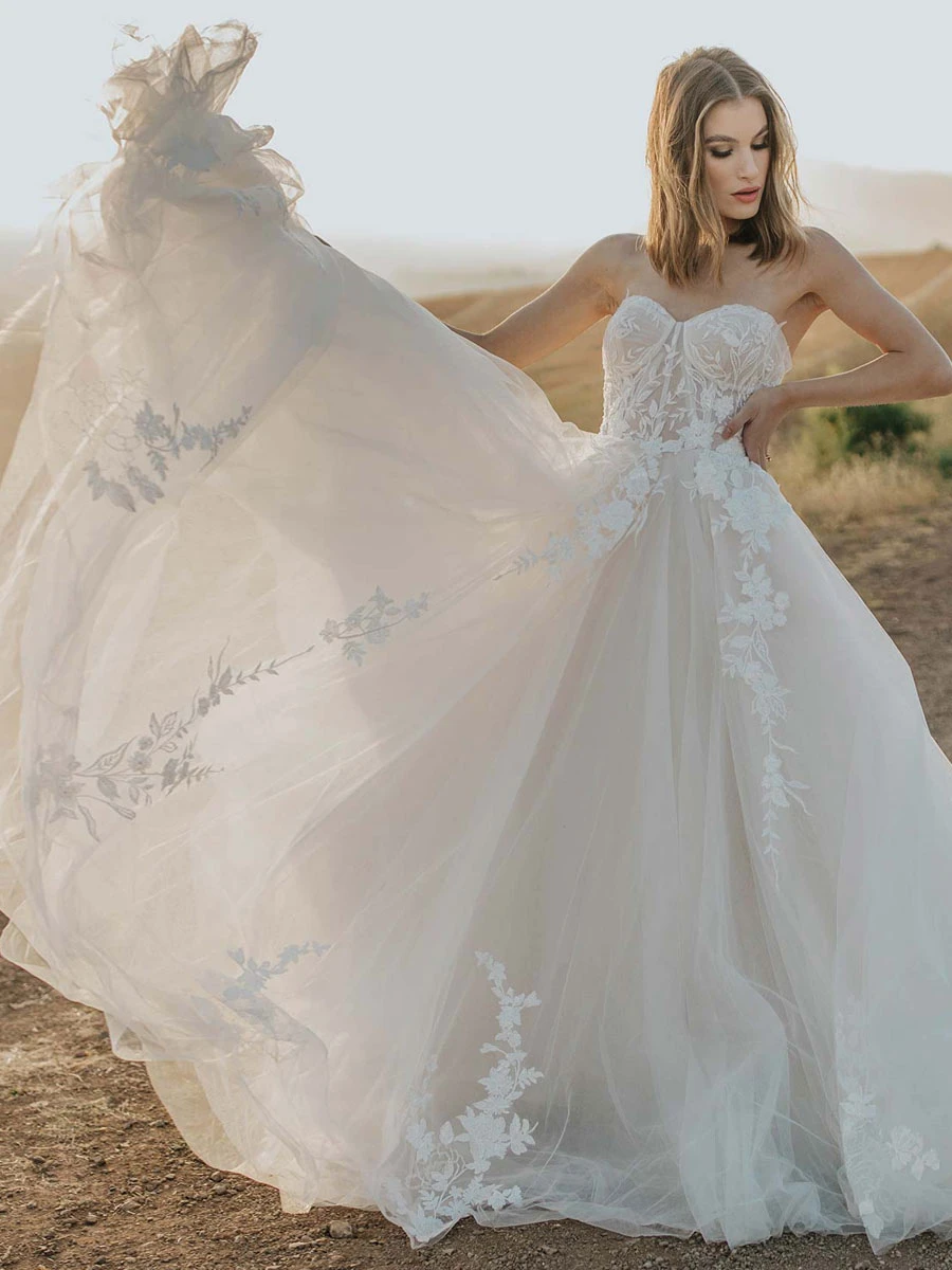 Princess Wedding Dress 2023 A-Line With Train Sweetheart Neck Sleeveless Lace Bridal Gowns Free Customization - Image 5