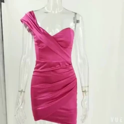 Birthday Party Dresses Black One Shoulder Pleated Sleeveless Irregular Semi Formal Dress Bodycon Dress