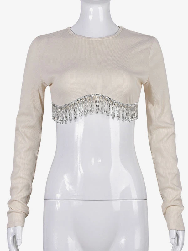 Women Crop Top White Casual Long Sleeves Tops - Image 6