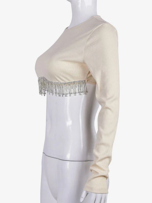 Women Crop Top White Casual Long Sleeves Tops - Image 7