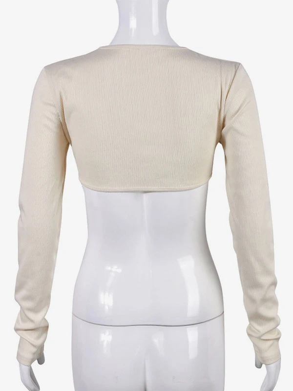 Women Crop Top White Casual Long Sleeves Tops - Image 8