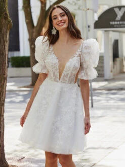 Short Wedding Dresses 2023 V-Neck Sleeveless A-Line Bridal Dress Free Customization