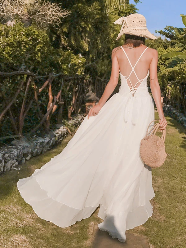 Women's Long Dress V-Neck Sleeveless High-Low Beach Dress - Image 2