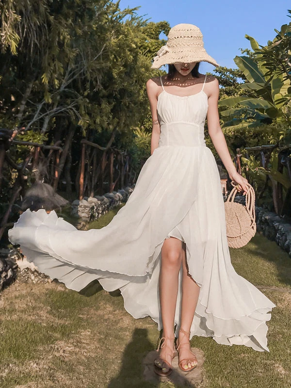 Women's Long Dress V-Neck Sleeveless High-Low Beach Dress - Image 3