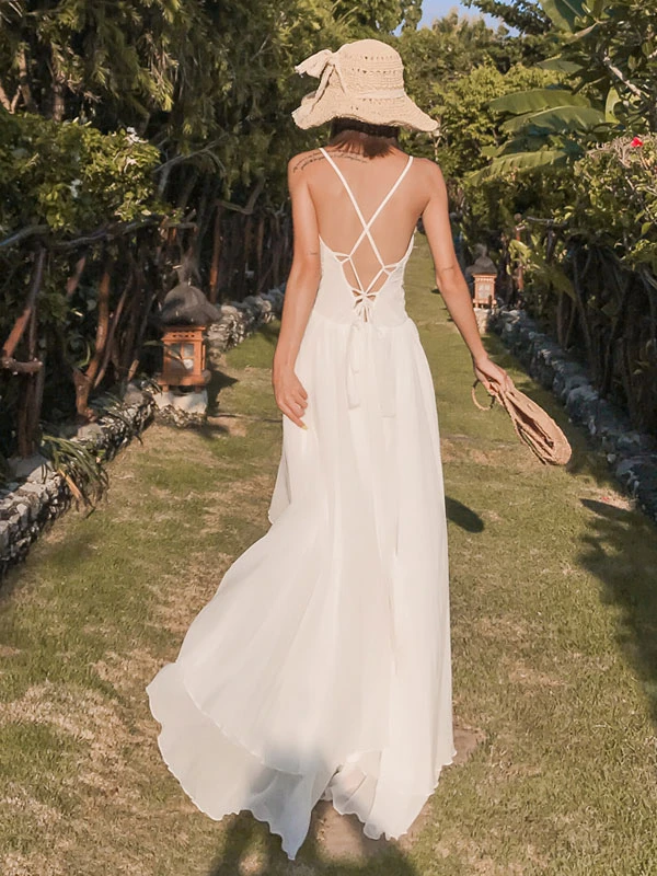 Women's Long Dress V-Neck Sleeveless High-Low Beach Dress - Image 5