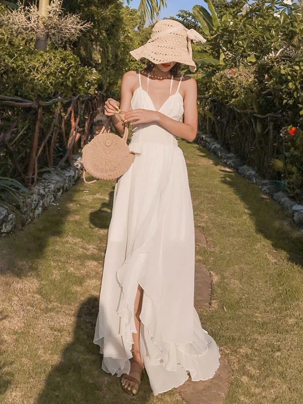 Women's Long Dress V-Neck Sleeveless High-Low Beach Dress - Image 6