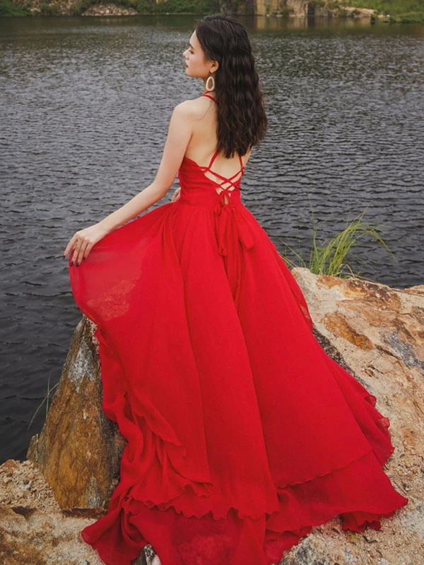 Women's Long Dress V-Neck Sleeveless High-Low Beach Dress - Image 9