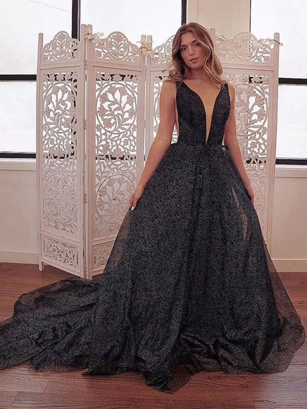 Black Wedding Dresses 2023 A-Line Sleeveless With Train Bridal Dress Free Customization