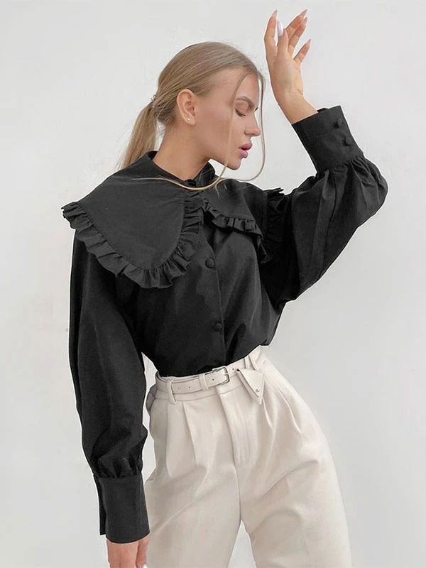 Blouse For Women White Peter Pan Collar Casual Long Sleeves Tops - Image 5