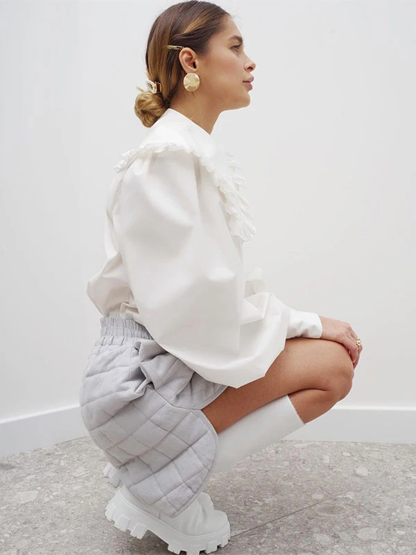 Blouse For Women White Peter Pan Collar Casual Long Sleeves Tops - Image 2