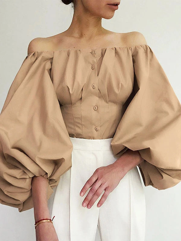 Blouse For Women Black Bateau Neck Casual Long Sleeves Tops - Image 3