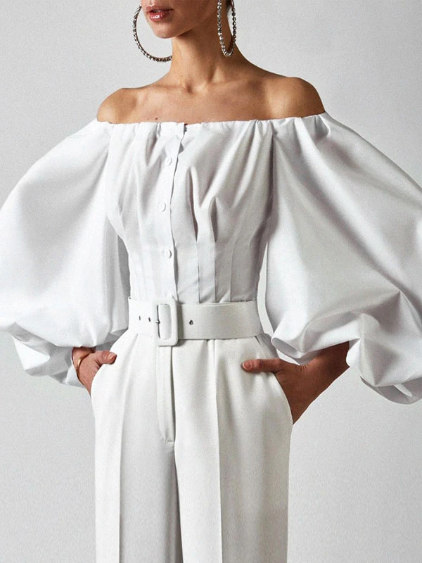 Blouse For Women Black Bateau Neck Casual Long Sleeves Tops - Image 9