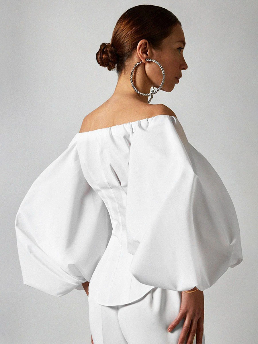 Blouse For Women Black Bateau Neck Casual Long Sleeves Tops - Image 10