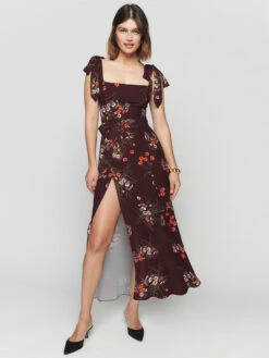 Floral Dress Sleeveless Casual High-slit Women Midi Dress
