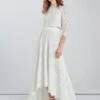 Ivory Two-piece Wedding Dress Lace Jewel Neck A-Line Tea-Length 3/4 Length Sleeves Bridal Dress