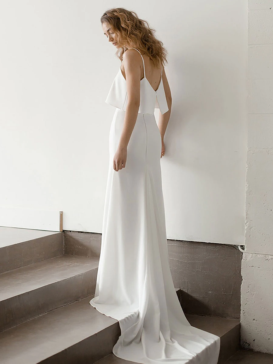 Ivory Two-piece Wedding Dress V-Neck Mermaid With Train Zipper Sleeveless Bridal Dress - Image 2