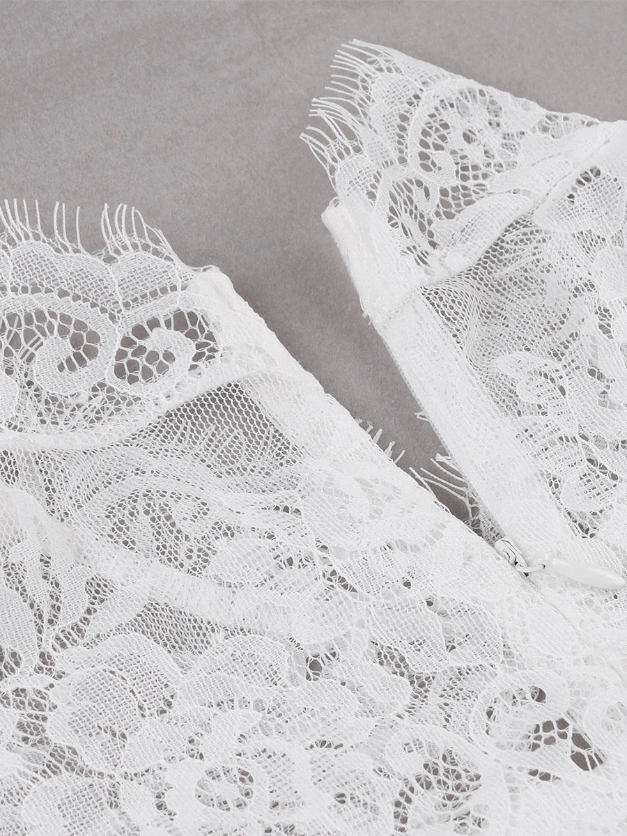 Retro Dress 1950s Audrey Hepburn Style White Floral Print Lace Short Sleeves Stand Collar Rockabilly Dress - Image 6