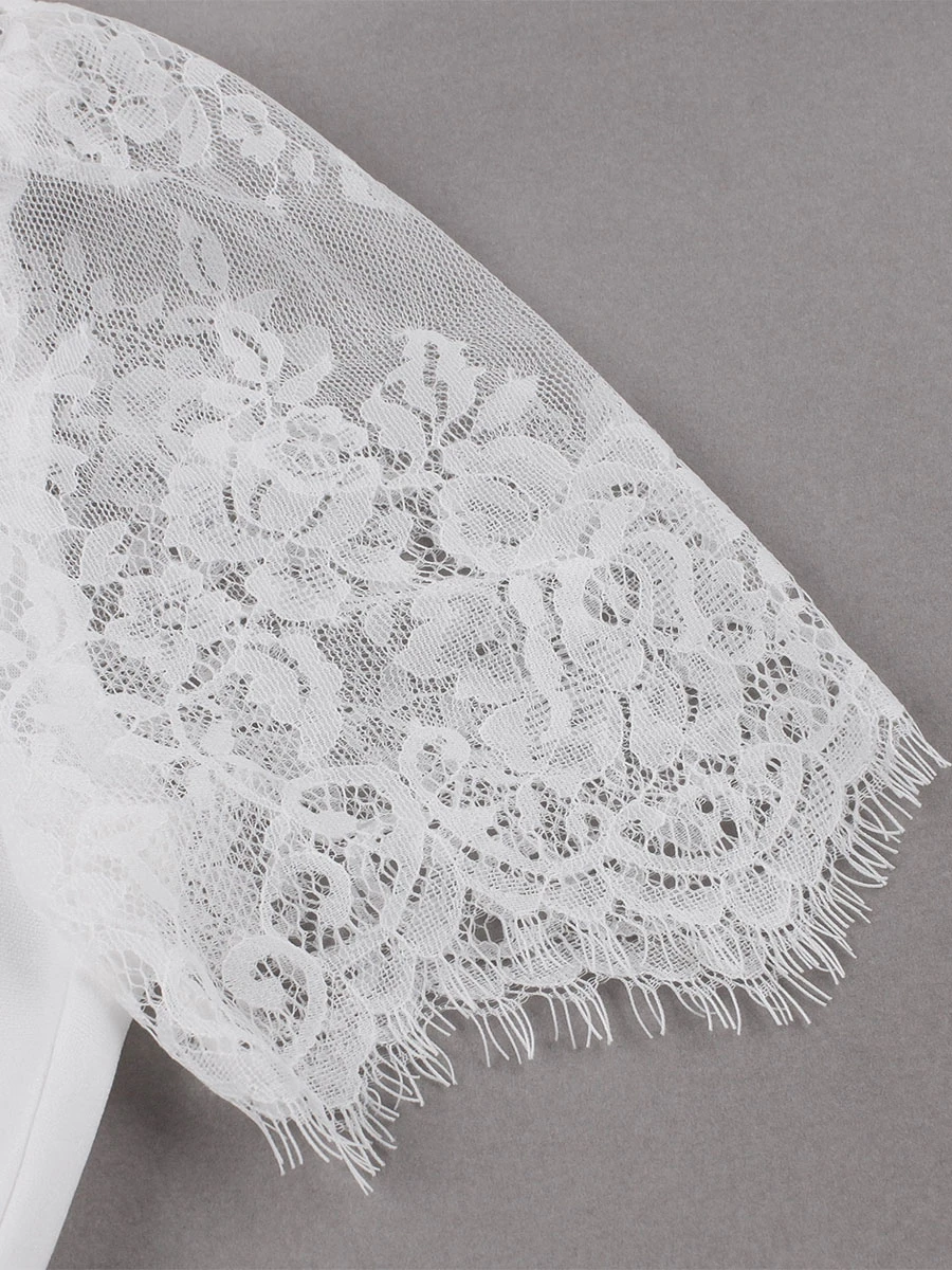 Retro Dress 1950s Audrey Hepburn Style White Floral Print Lace Short Sleeves Stand Collar Rockabilly Dress - Image 10