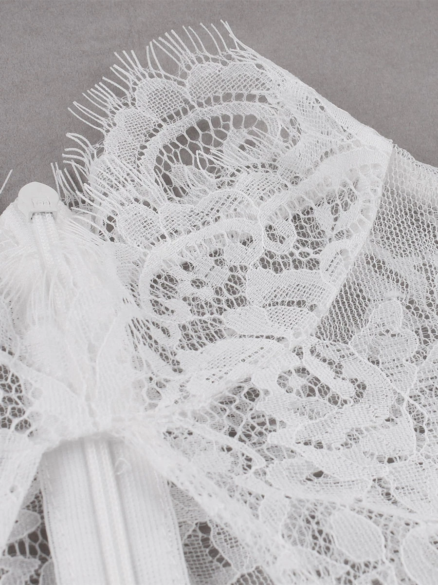 Retro Dress 1950s Audrey Hepburn Style White Floral Print Lace Short Sleeves Stand Collar Rockabilly Dress - Image 8