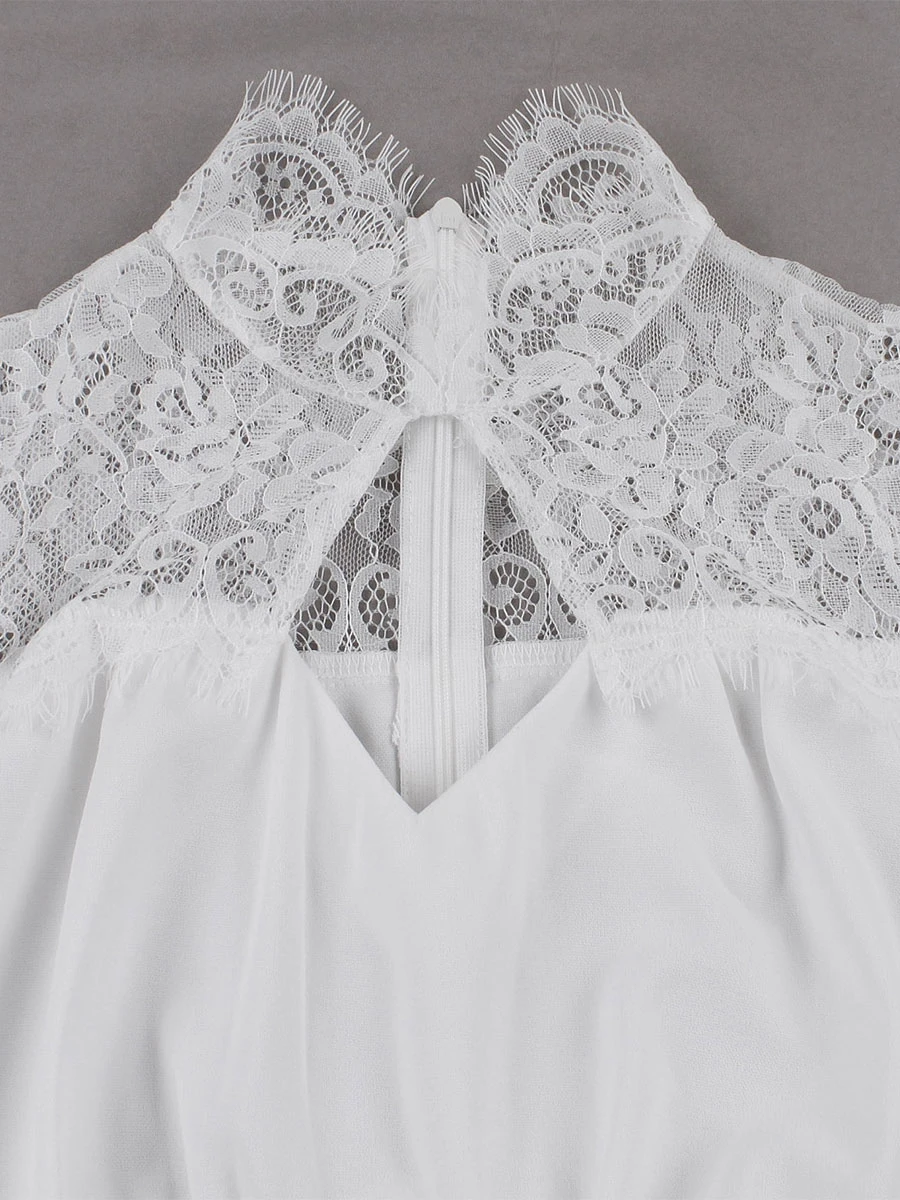 Retro Dress 1950s Audrey Hepburn Style White Floral Print Lace Short Sleeves Stand Collar Rockabilly Dress - Image 7