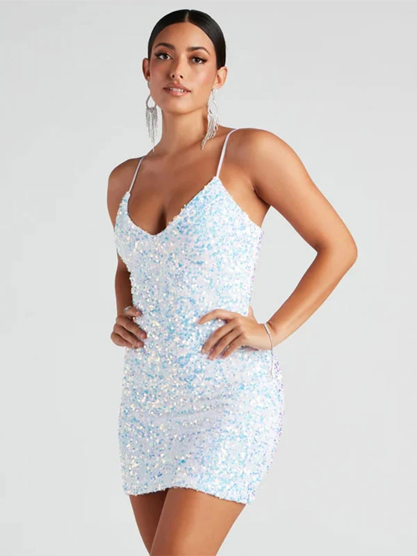 Homecoming Dress 2023 Short Sheath Sweetheart Neck Sequined Party Dress Free Customization