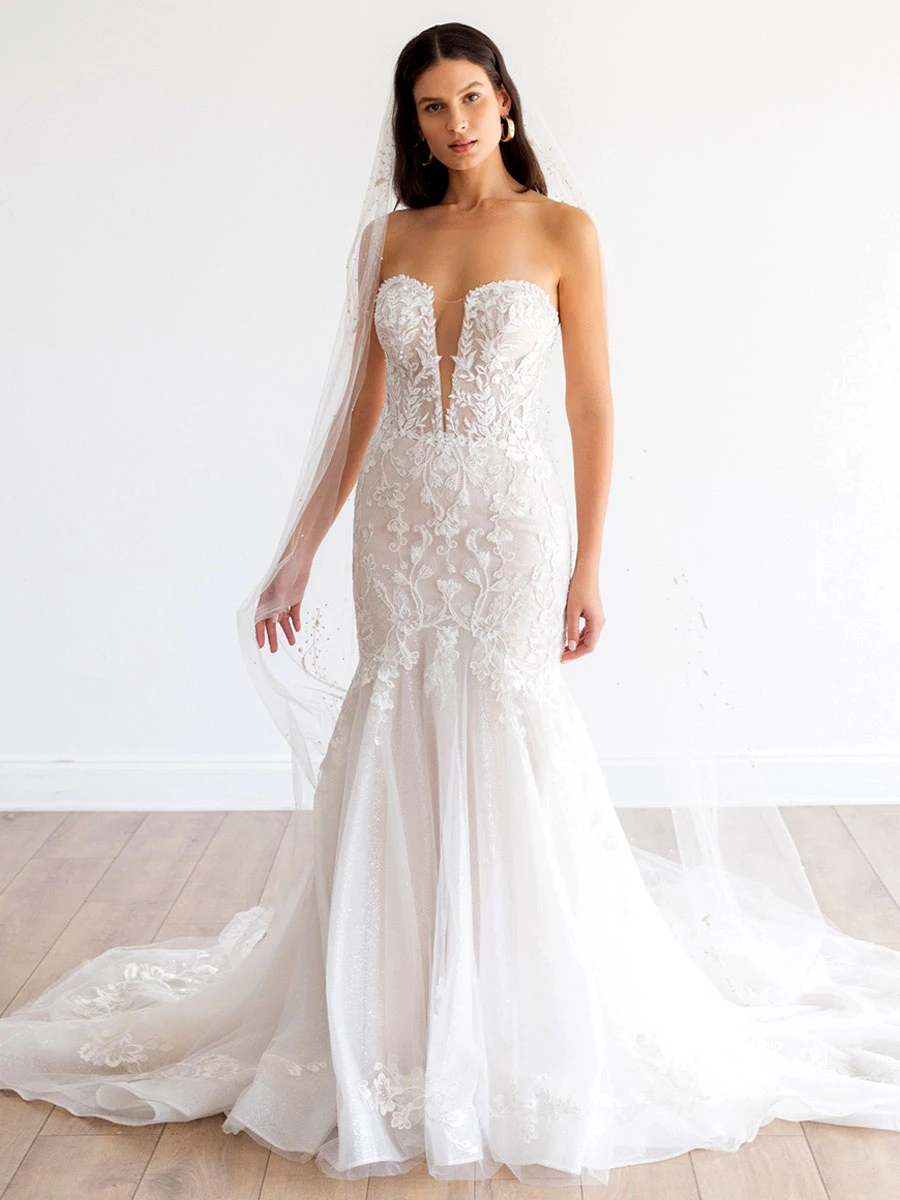 Beach Wedding Dresses Ivory Sleeveless Strapless Lace Bridal Dresses Free Customization - Image 3