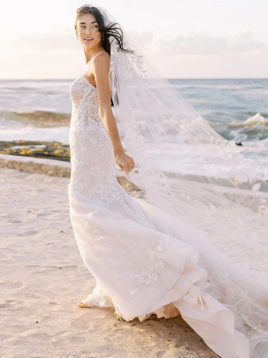 Beach Wedding Dresses Ivory Sleeveless Strapless Lace Bridal Dresses Free Customization - Image 2