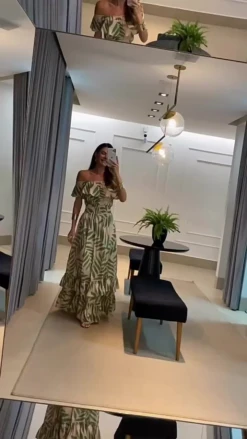 Print Maxi Floral Short Sleeves Bateau Neck Chic Backless Ruffles Backless Long Summer Dress