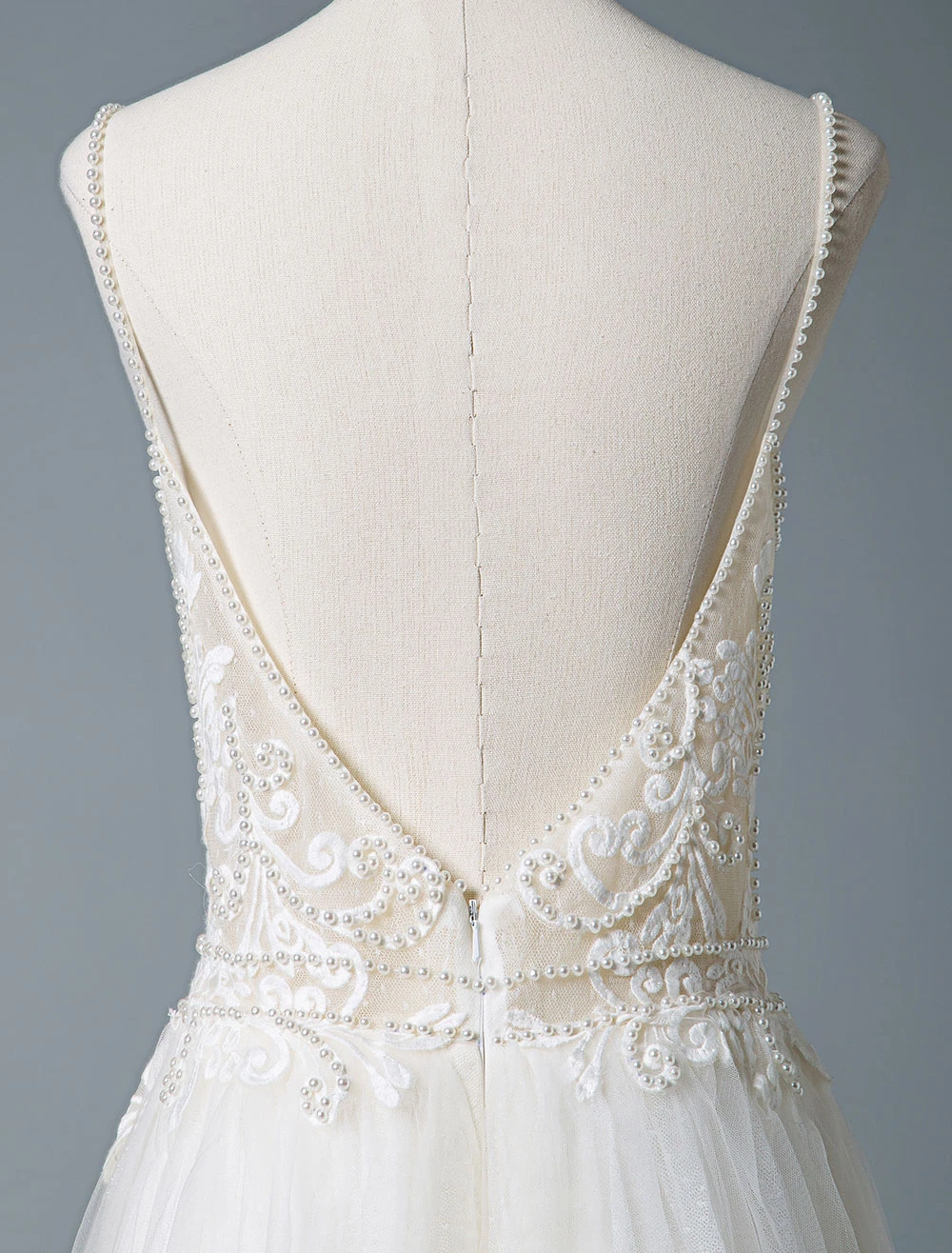 Wedding Dresses A Line V Neck Sleeveless Straps Beaded Floor Length Polka Dot Tulle Bridal Gowns - Image 8