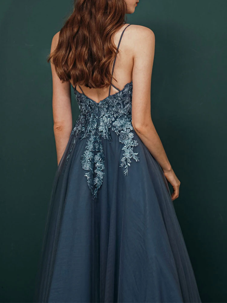 Prom Dress 2023 A-Line V-Neck Floor-Length Sleeveless Zipper Tiered Formal Dinner Dresses Free Customization - Image 4