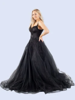 Gothic Black Wedding Dresses Lace A-Line Sleeveless Lace With Train Bridal Dress Free Customization