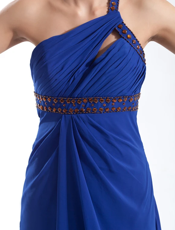 Graceful Royal Blue Chiffon Cut Out One-Shoulder Sexy Evening Dress - Image 7